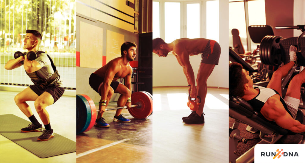 Runners performing squats and deadlifts to illustrate the benefits of lifting exercises for enhanced performance and injury prevention.